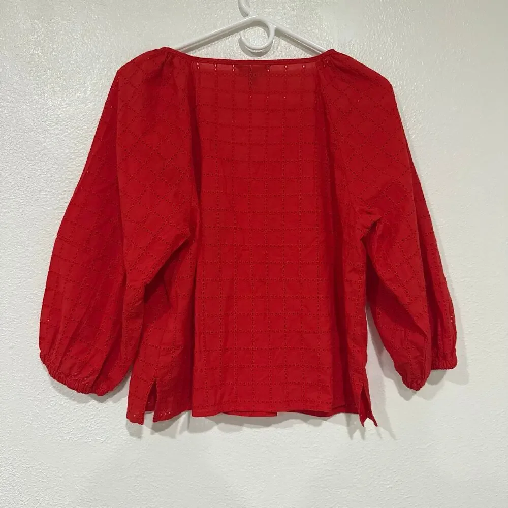 NWT Banana Republic Lantern Sleeve Eyelet Blouse Top Red Boho Trendy Size Small